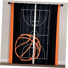 Basketball Game Window Curtain Panel Set, Pair, 52" W x 84" L, Black  Orange