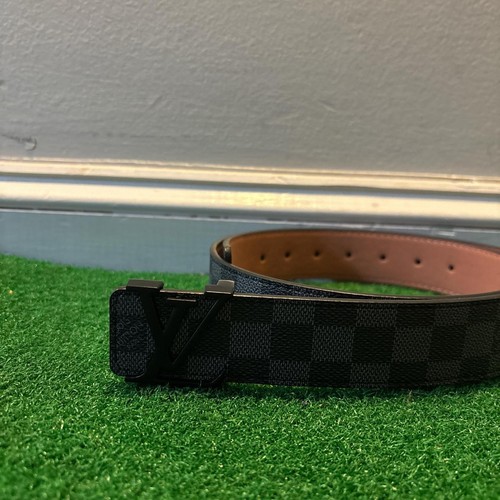 Louis Vuitton Checkered Black Men's Dress Belt with Buckle 46/115