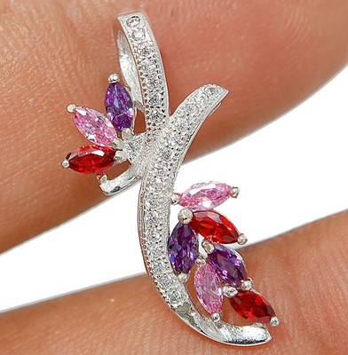  Amethyst & Weißer Topas 925 Sterling Silber Anhänger 