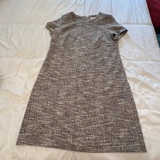 Vintage Calvin Klein Dress Women’s 14 Woven Tan Pink Black Zippered Back A Line