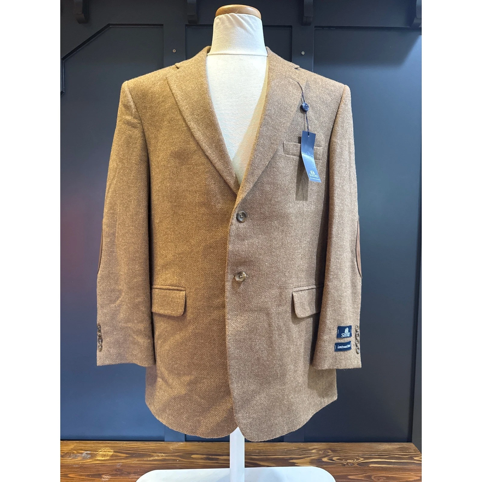 Stafford Lambswool Blend Blazer Sport Coat Mens Tan Elbow Patches Woolmark