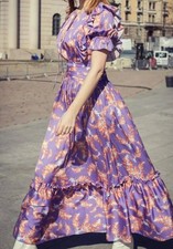 Three floor prairie style peplum hem, ruched waistband frill sleeved maxi dress 