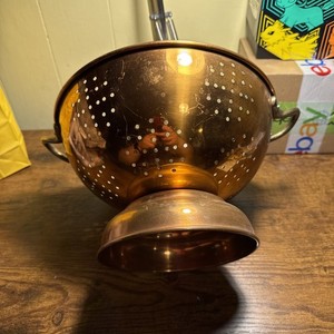 Vintage Copper Colander with Brass Handles 9” Tin-Lined Footed Strainer