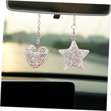 Bling Star Heart Diamond Car Accessories, Car Rear View Mirror Charm, Colorful