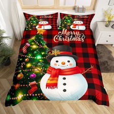 Christmas Duvet Cover Set Queen Size, Snowman Christmas Tree Comforter Cover ...