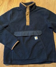 Carhartt Sherpa Fleece Pullover Medium Black Snap Front Relaxed Fit OJ4991-M