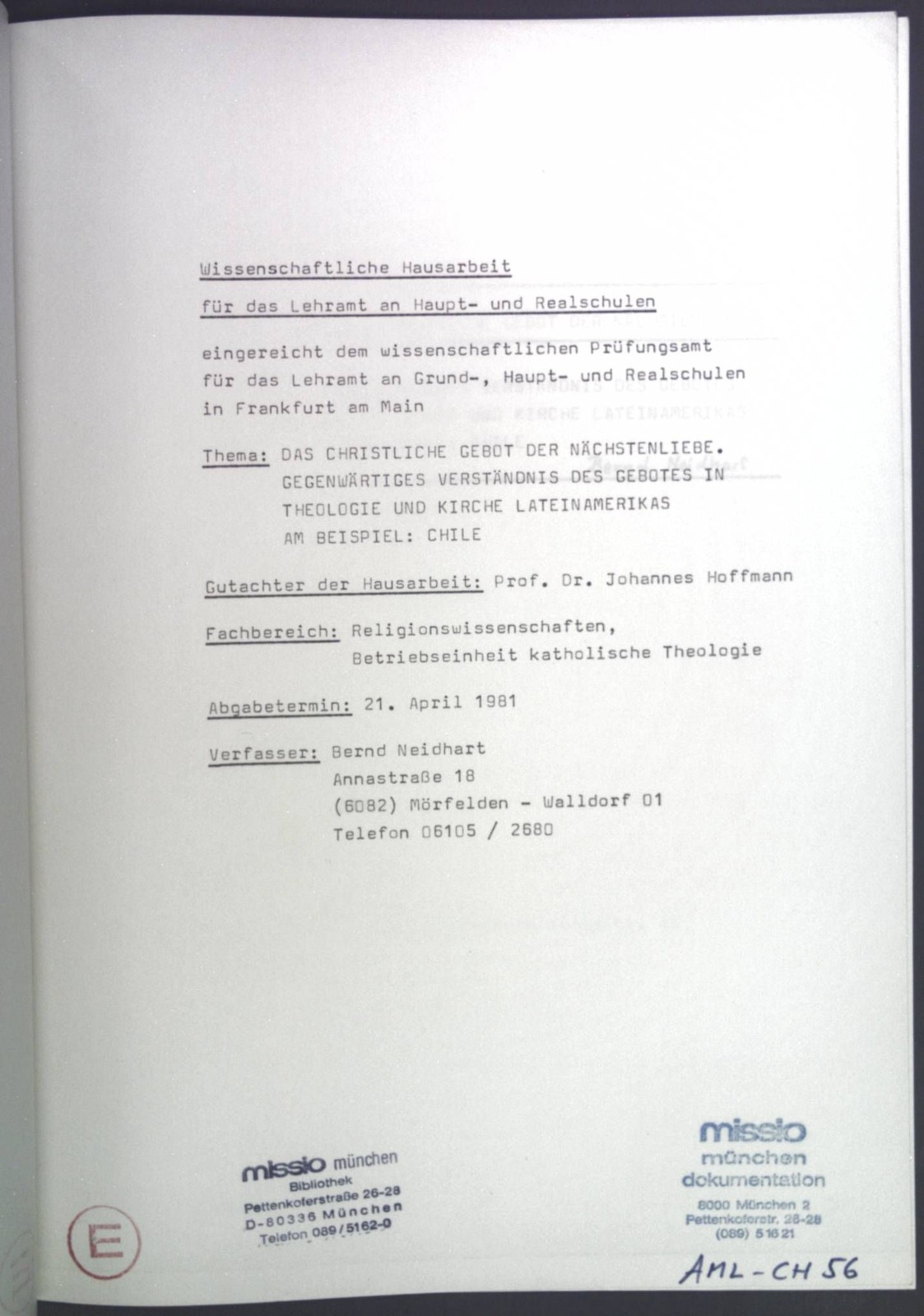 Das christliche Gebot der Nächstenliebe. Gegenwärtiges Verständnis des Gebotes i