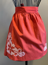 Christmas Half Apron Red Poinsettia MCM Holiday Retro Hostess 50s Vintage