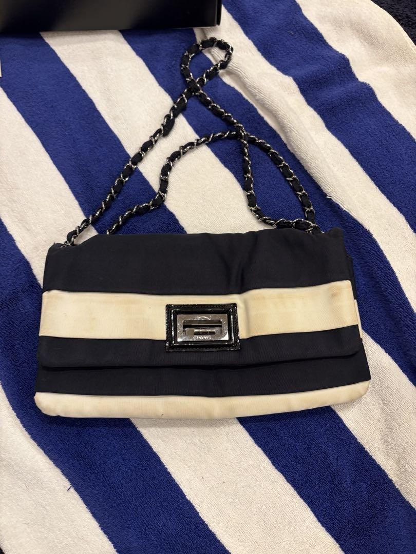 CHANEL 2.55 Cruise Stripe Quilted Bag in Black and Beige