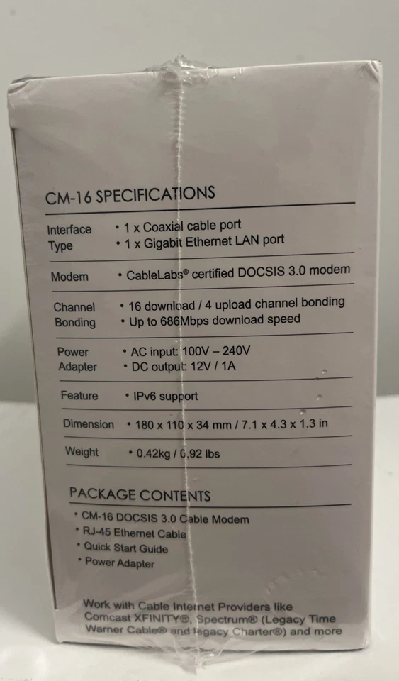 Asus CM-16 DOCSIS 3.0 Cable Modem Gigabit LAN 686Mbps w Power Cord & Ethernet - Image 3 of 4
