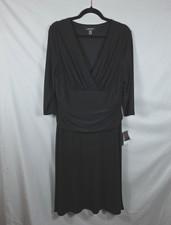Nine West 3/4 Sleeve Black Ruched Dress Women's Size 16 V-Neck A-Line NEW