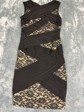 Adrianna Papell Womens Black & Nude Lace Overlay Sleeveless Sheath Dress 8