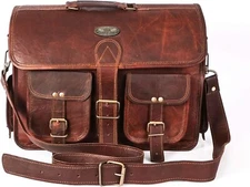 18" Men's Dark Brown Vintage Leather Messenger Bag Shoulder Laptop Briefcase