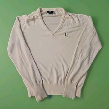 Vintage PGA Tour Sweater Golf V Neck Large. Cotton Made in USA Pale Yellow Color
