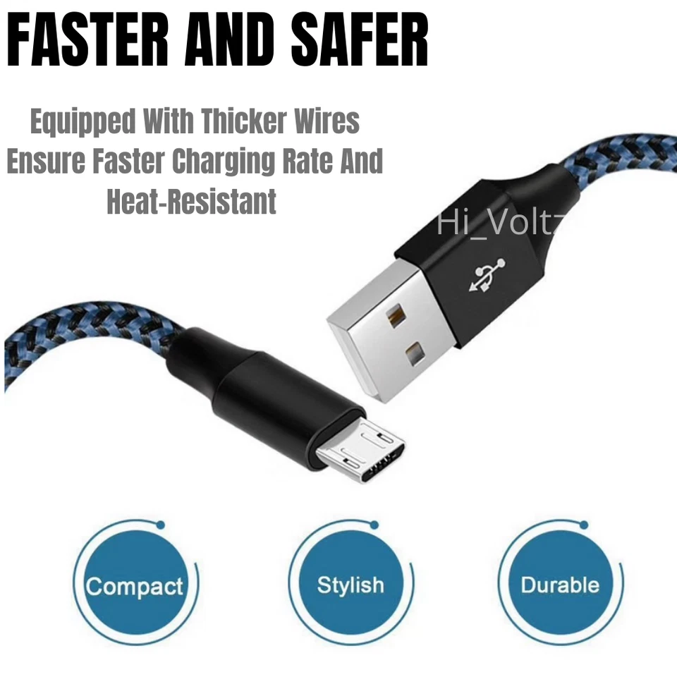 Paquete de 3 cables micro USB trenzados de 3 pies 6 pies 10 pies carga rápida Android cable cargador lote Foto 3 de 4