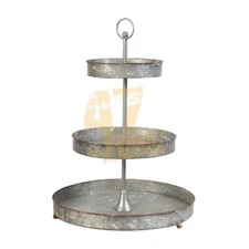 Metal Evelyn 3-Tiered Food Stand Gray Indoor Outdoor Tabletop Home Decor