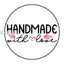 30 HANDMADE WITH LOVE ENVELOPE SEALS LABELS STICKERS 1.5" ROUND HAND MADE HEART