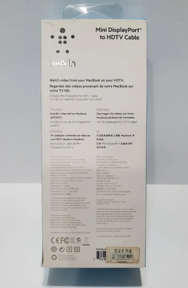 Belkin Mini DisplayPort to HDTV Converter Cable, Mini DisplayPort to HDMI 4K - Image 2 of 4