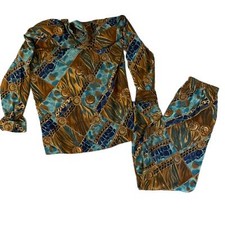 R K Originals Vintage Womens Small Two Piece Shirt Pant Set Long Sleeve Outfit