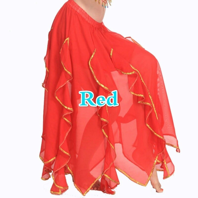 Women Ladies Trim Skirt Chiffon Ruffle Belly Dance Performance Skirt Dress