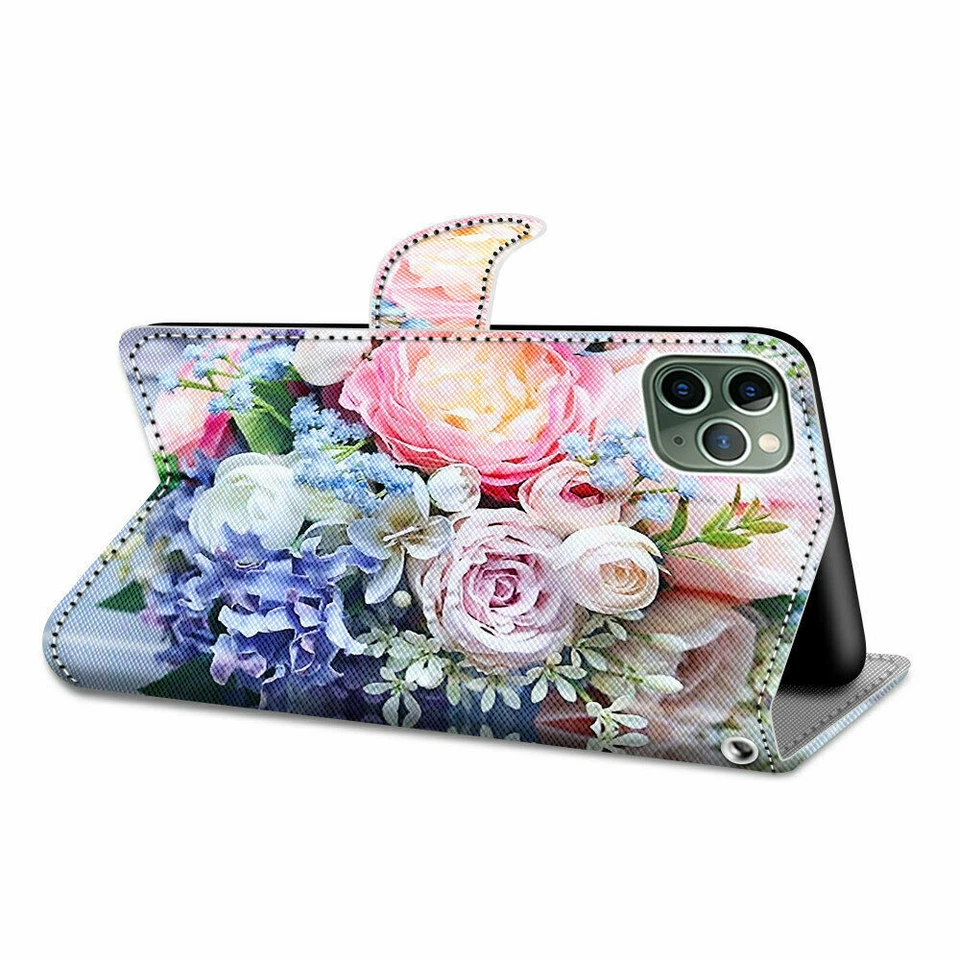 Funda de teléfono billetera con múltiples flores para iPhone 11 12 13 14 15 16 Pro Max XR 6 7 8 SE Foto 3 de 4