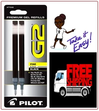 Pilot G2, 2/Pack Gel Ink Refill for Rolling Ball Pens, Fine Point,0.7mm Black