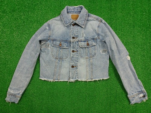 XS Denim Jacket Cut Off Cropped Ripped 