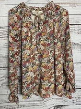 Entro Boutique Blouse Women's Size S Floral Long Sleeves Boho Top Sheer Lined
