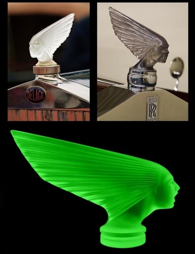 Rare Green Uranium Glass ' Victoire ' Hood Ornament 1930 H.Hoffmann by Lalique - Picture 6 of 7