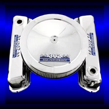 chrome 302 emblem matching valve covers & air cleaner set fits 302 ford engines