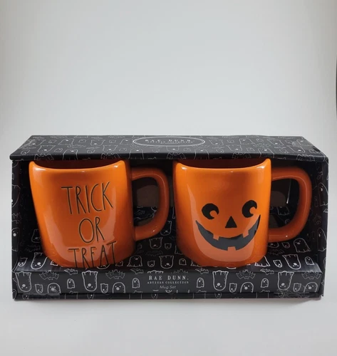 Rae Dunn Halloween Mug Set Of 2 Trick Or Treat And Jack O Lantern Color Orange