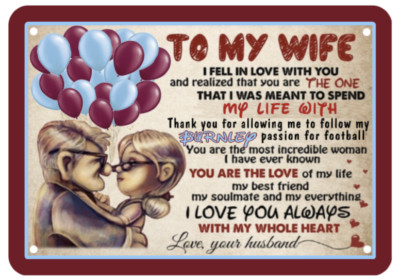 BURNLEY FOOTBALL MEINE FRAU ICH LIEBE DICH GEDICHT VON IHREM MANN METALLSCHILD PLAKETTE
