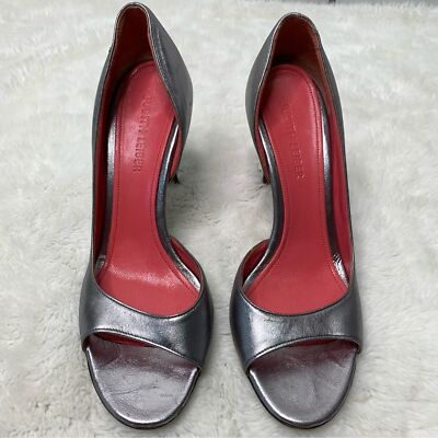 Judith Leiber Womens Silver Leather Peep Toe D orsay Heels Pumps Size 8 1/2