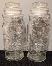Vintage 1980 Planters Mr Peanut Glass Jar Canister w/ Matching Lid 9.5" Lot of 2