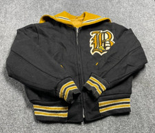 Butwin Men's Black Full Zip Pockets Letterman Logo Varsity Jacket Size S