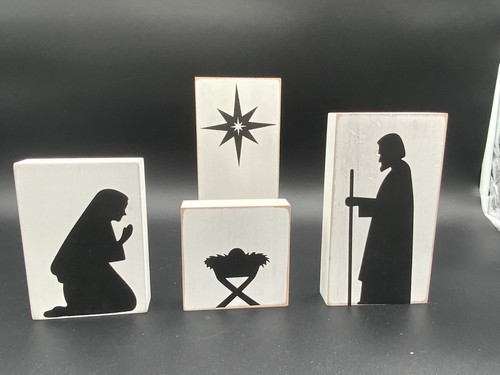 Blocco Legno Natività Sagoma Nera Sacra Famiglia - Foto 9 di 11