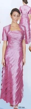 Diagonal TIERS Long DRESS A-line Short Sleeves JACKET Formal TAFFETA PINK XL New