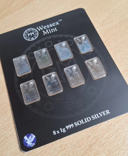 Wessex Mint 8 x 1g 999 Solid Silver Bars - Eagle Design - presentation pack gift