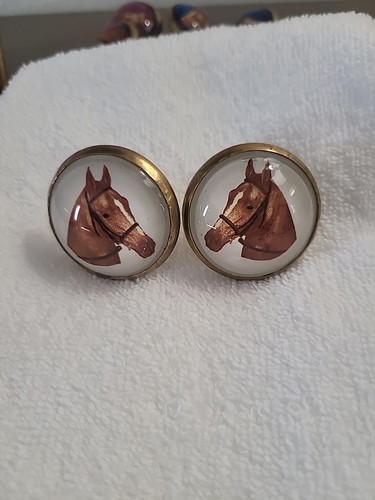 Bridle Rosette's Horse Head White Background 2 in brass and glass - Picture 4 of 5