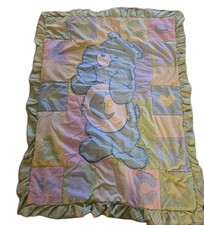 Care Bears Bedtime Bear Patchwork Baby Blanket Crib Quilt Green ABC Vtg READ