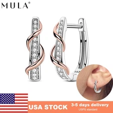 MULA European Women Hoop Earrings Rose Thread Wrapped 925 Silver Jewelry Gift