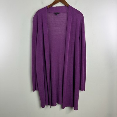 Eileen Fisher Lightweight Open Front Linen Blend Cardigan Sweater Sz L Beachy