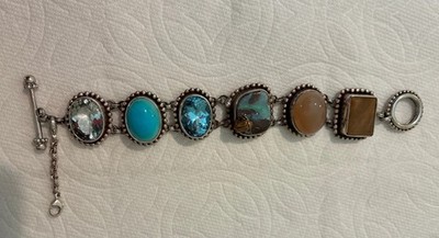 Vintage Stephen Dweck One Of A Kind Chunky Bracelet 925 Sterling Silver w/Gems