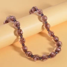 Purple Color Murano Style and Purple Glass Beaded Necklace 20-22In in Silvertone