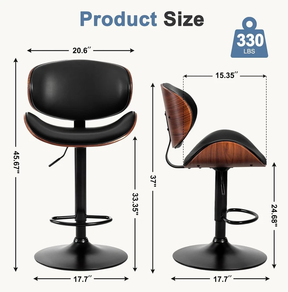 2Pcs Swivel Bar Stools,Adjustable Height,PU Leather Upholstery,w/Back&Footrest - Image 3 of 4