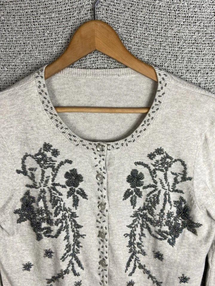 Cárdigan suéter Sundance con cuentas para mujer M algodón cachemir tranquilo lujo vacaciones Foto 3 de 4