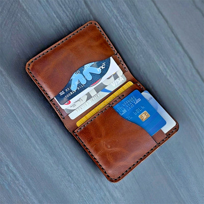 Mens Slim Bifold Handmade Card Holder Vintage Leather Wallet RFID Blocking Brown