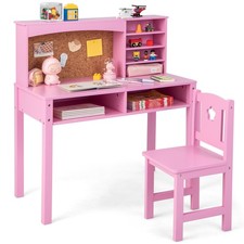 Kids Desk and Chair Set Study Writing Workstation w/ Hutch Bulletin Board Pink