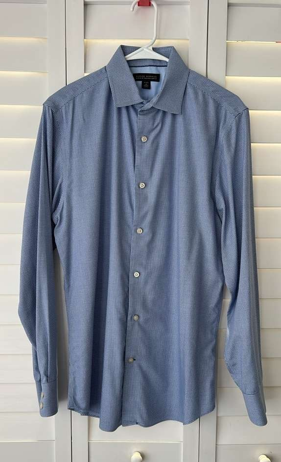 Banana Republic Non-Iron Tailored Slim Fit Dress Shirt Blue Check M 15-15.5