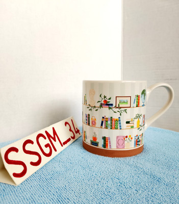 Sunday Morning Ceramics 16 oz Bookshelf Ceramic Mug Coffee Book Lover BRAND NEW
